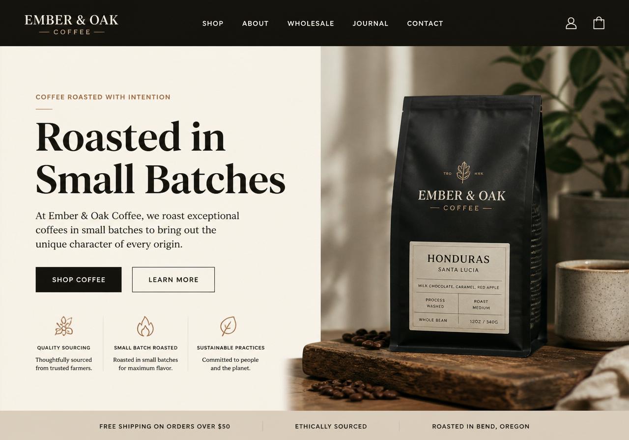 Website design for Ember & Oak Coffee