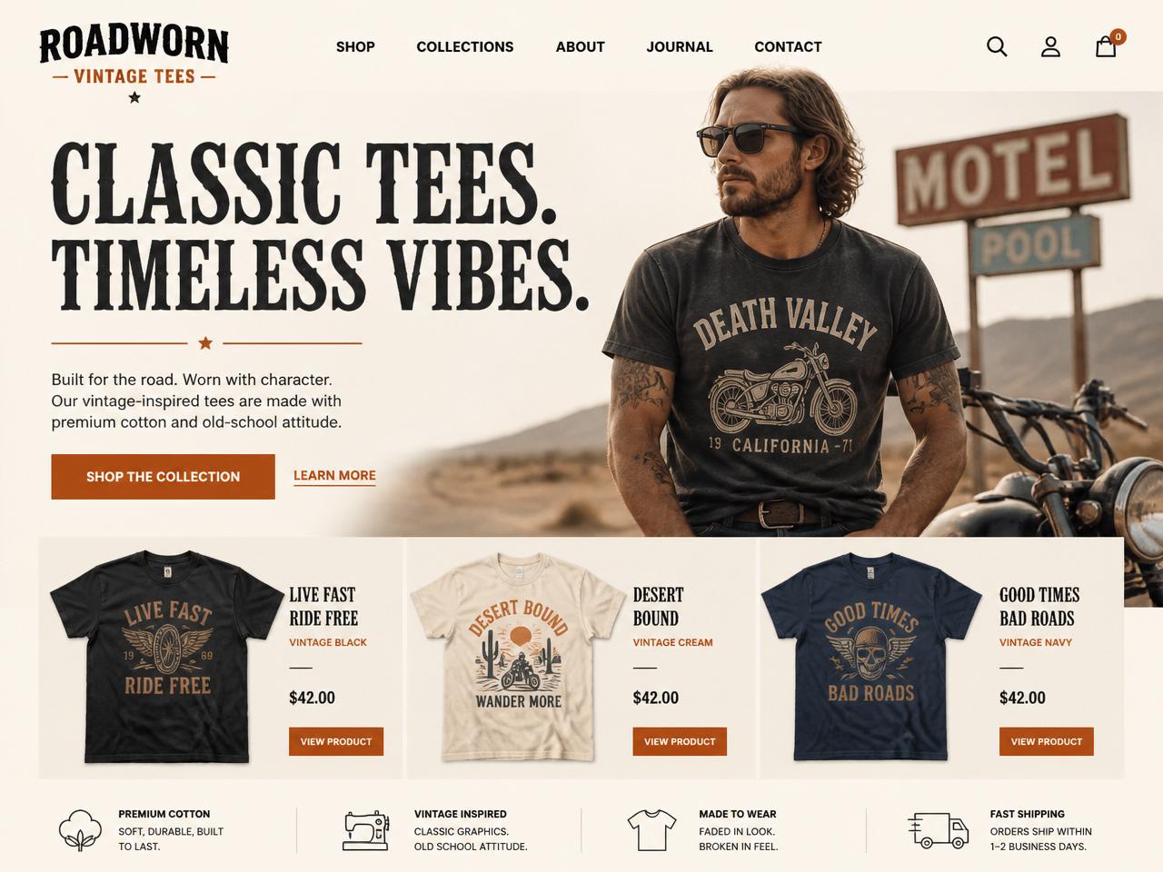 Website design for Roadworn Vintage Tees